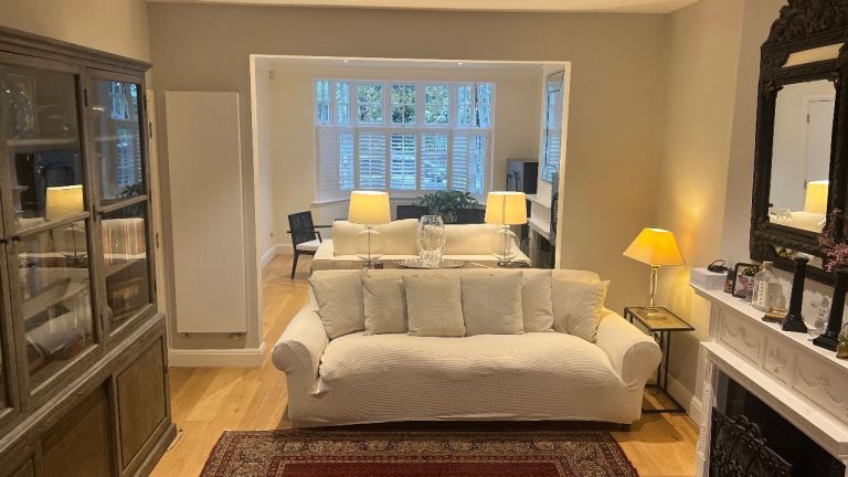 Cream Fabric Sofa with Removable Cover – Good Condition