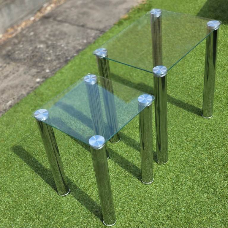 Pair of glass and chrome side / end tables