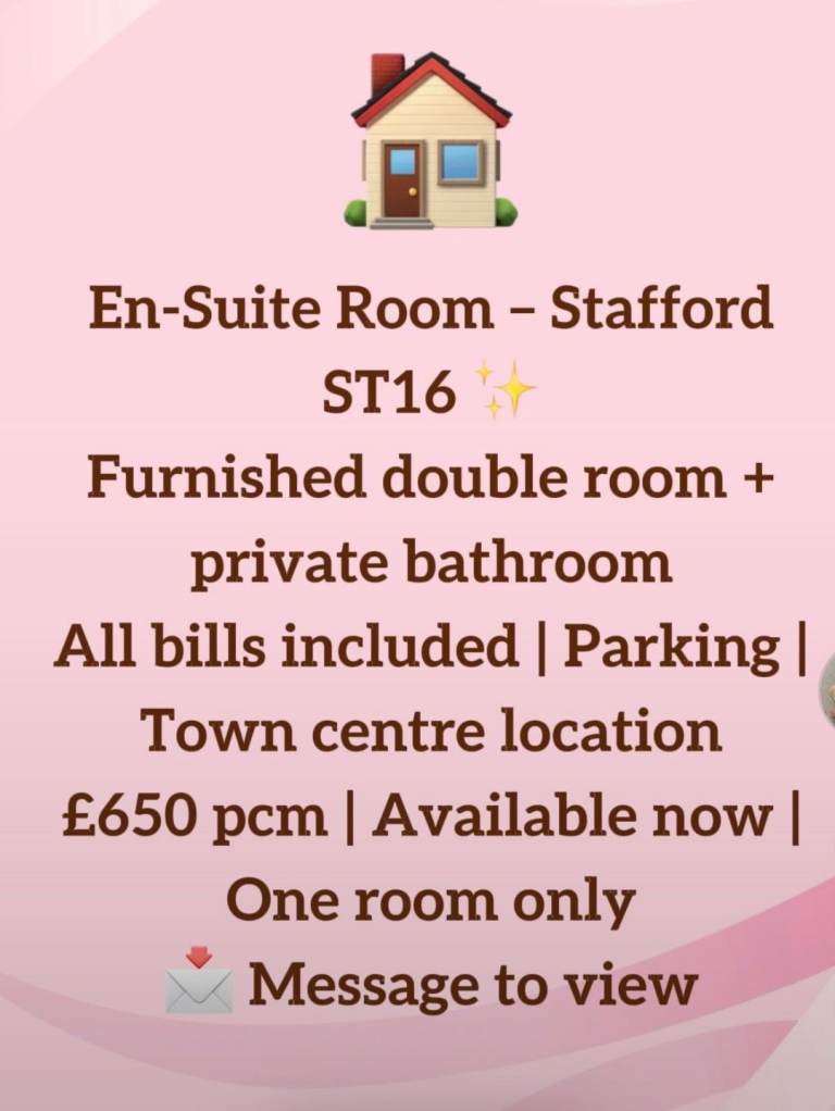  Private en-suite room available in a clean, quiet professional home in Stafford town centre