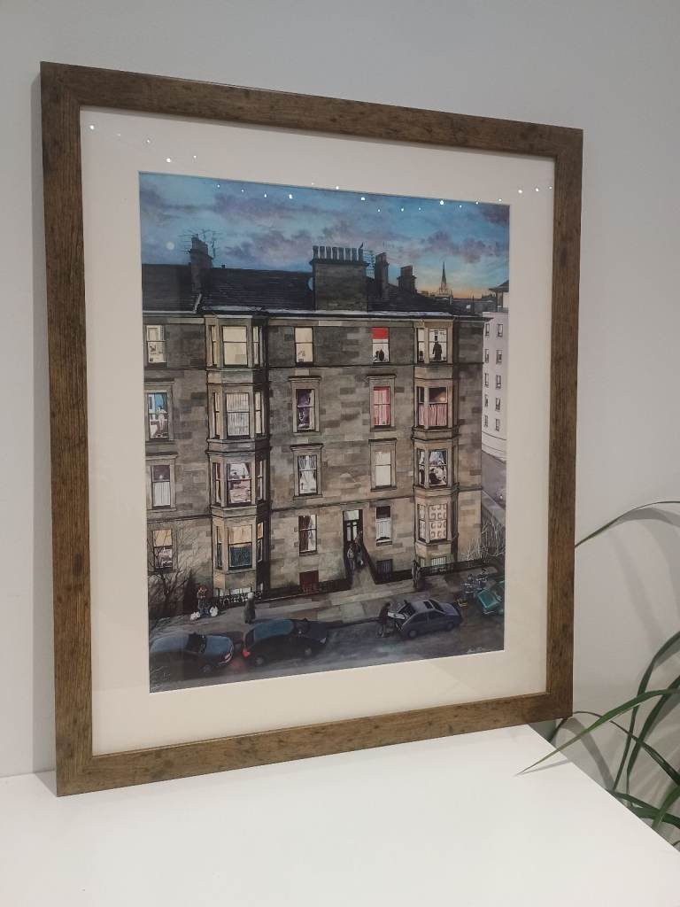 Avril Paton 'Neighbours' Framed Print Glasgow Tenement 2003 Watercolour Painting Scottish Artist 