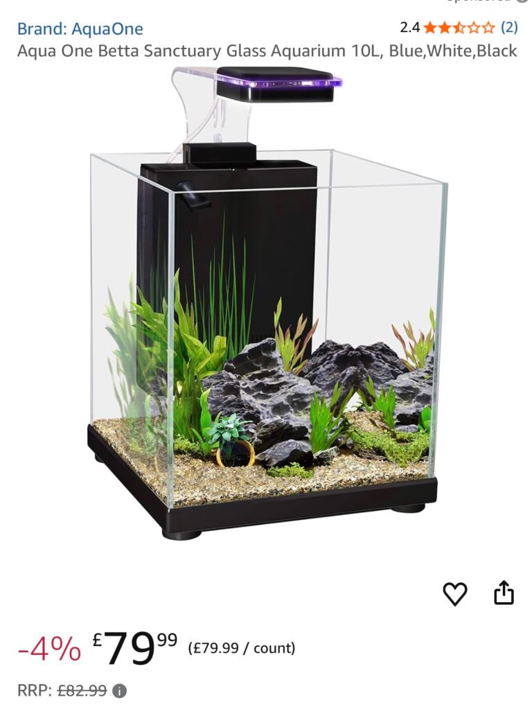 Aqua one beta,fish tank, 10L 
