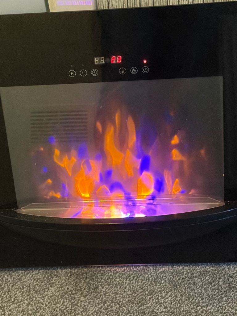 Two Wall-Mount Electric Fires - One with Remote