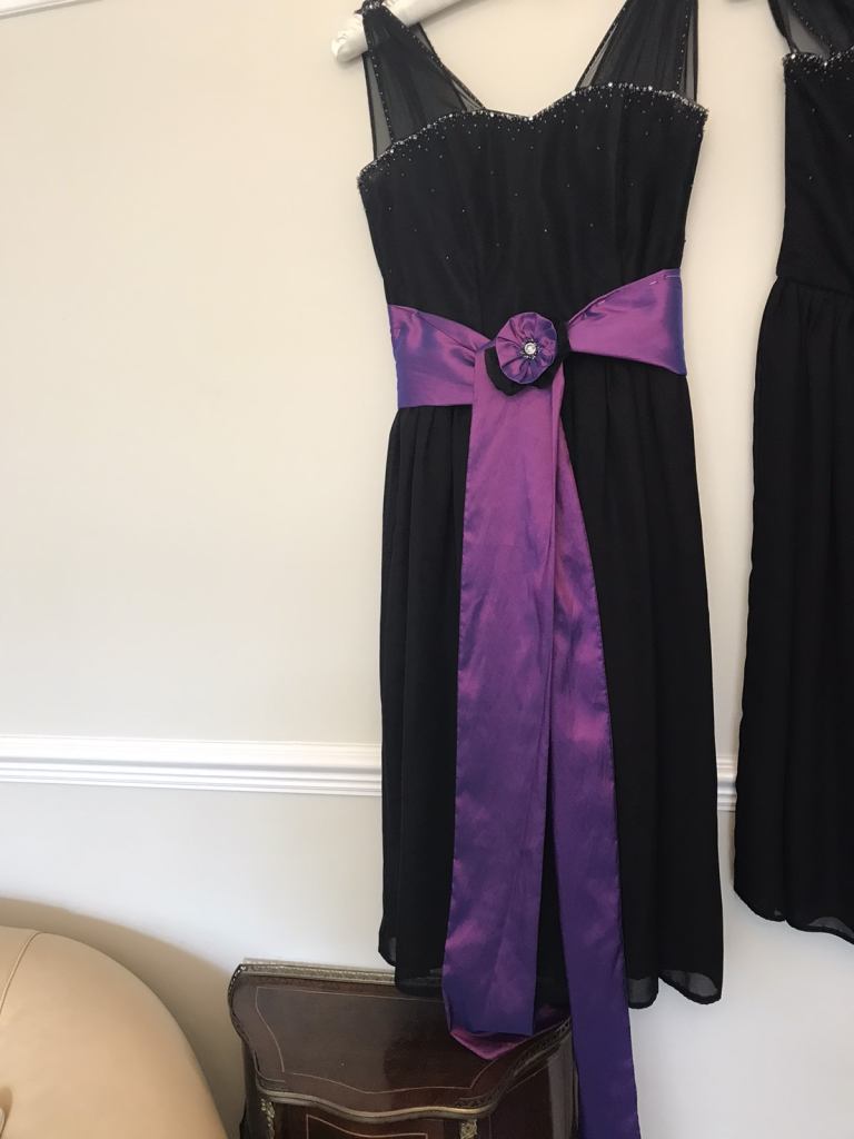 Bespoke black and purple diamanté bridesmaid dresses 