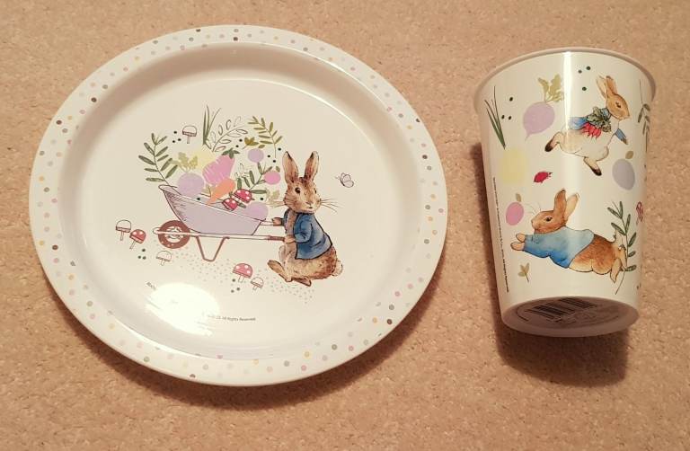NEW : CHILD'S MELANINE PLATE AND CUP / TUMBLER : PETER RABBIT : EASTER