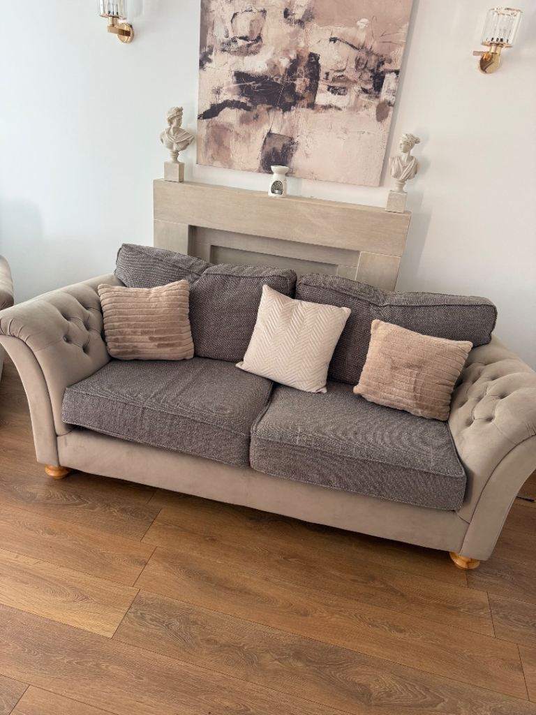 Good Condition Grey Fabric Two-Seater Sofa
