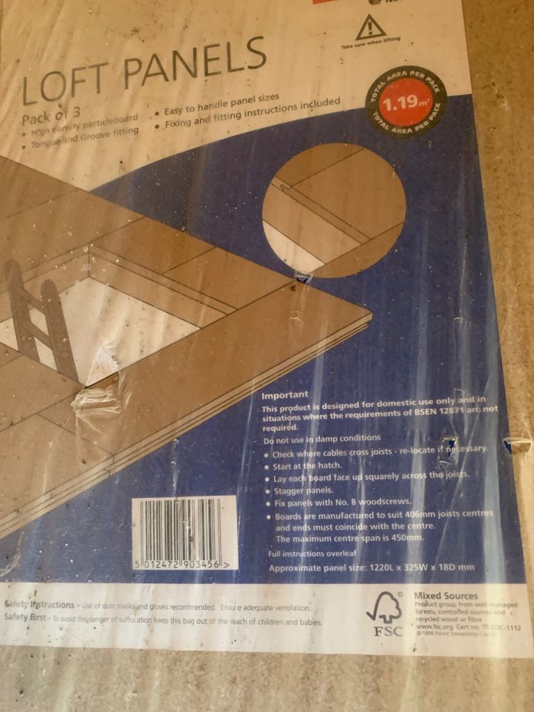 3x Natural Chipboard Loft panel
