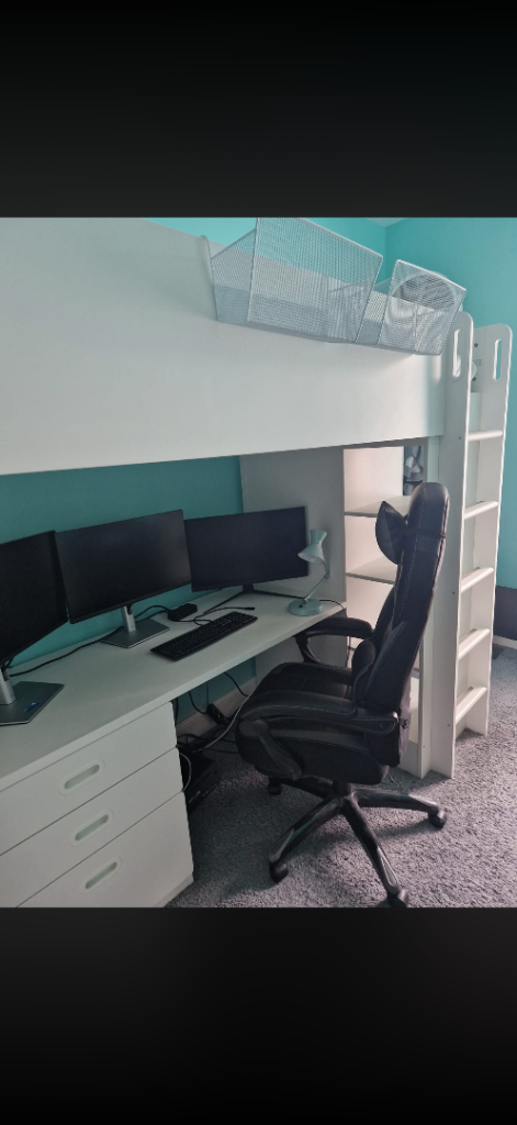 High sleeper bed with desk and wardrobe 