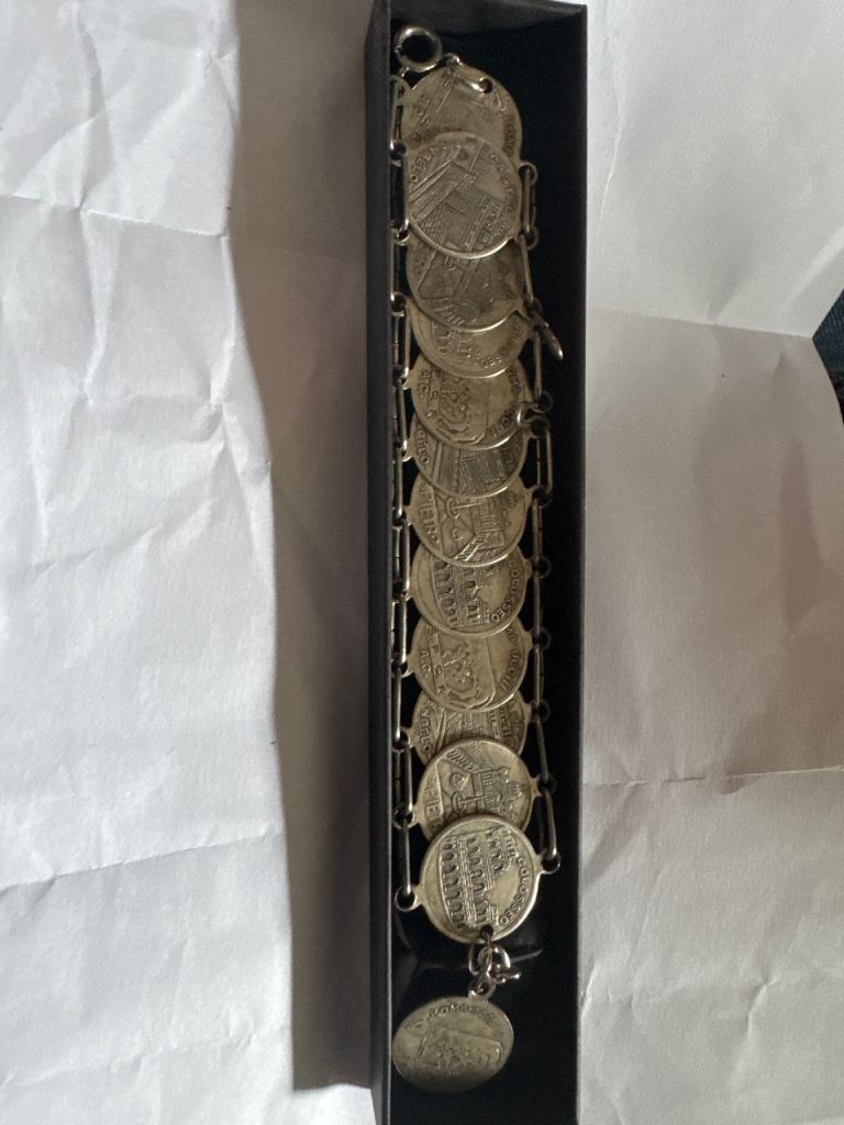 Silver tone metal Italian tourist bracelet 1950s