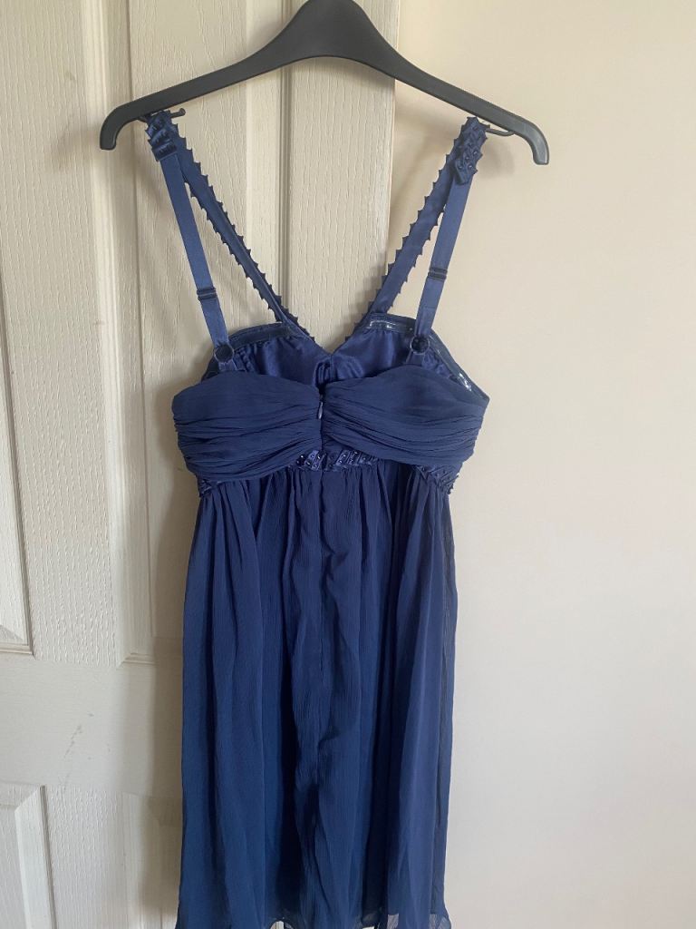 Navy Blue Chiffon Dress - Size 10, Good Condition