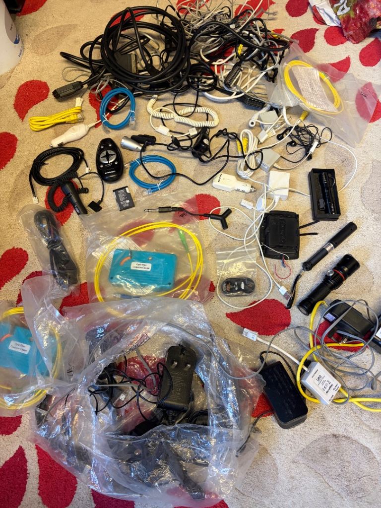 Large Bundle of Mixed Cables, Chargers, and Adapters