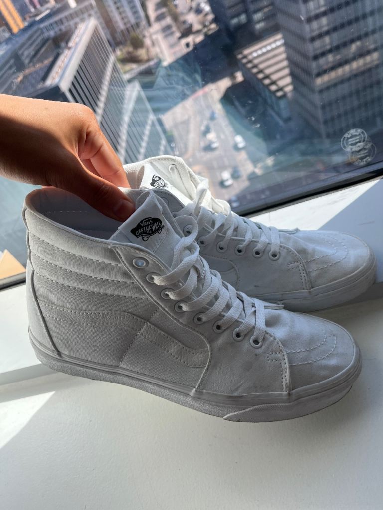 Vans high top all white trainers