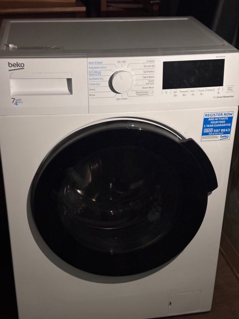Beko Washer Dryer 7kg Wash/4kg Dry – White, Good Condition