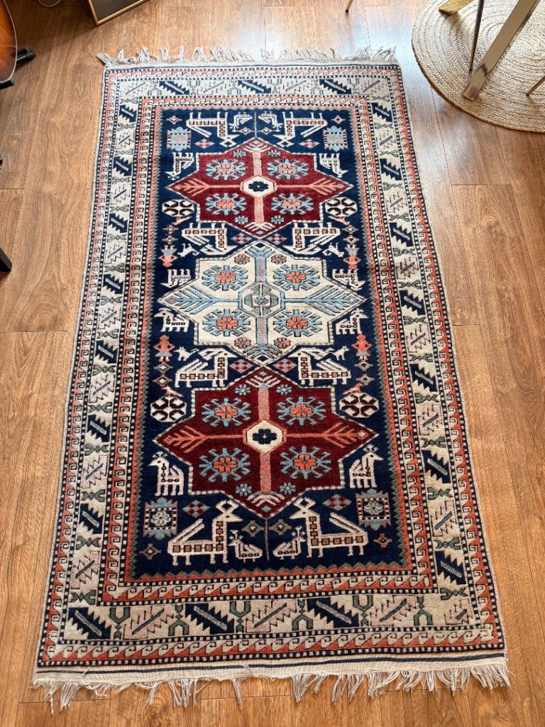 Vintage, hand-knotted Caucasian Shirvan tribal runner rug.