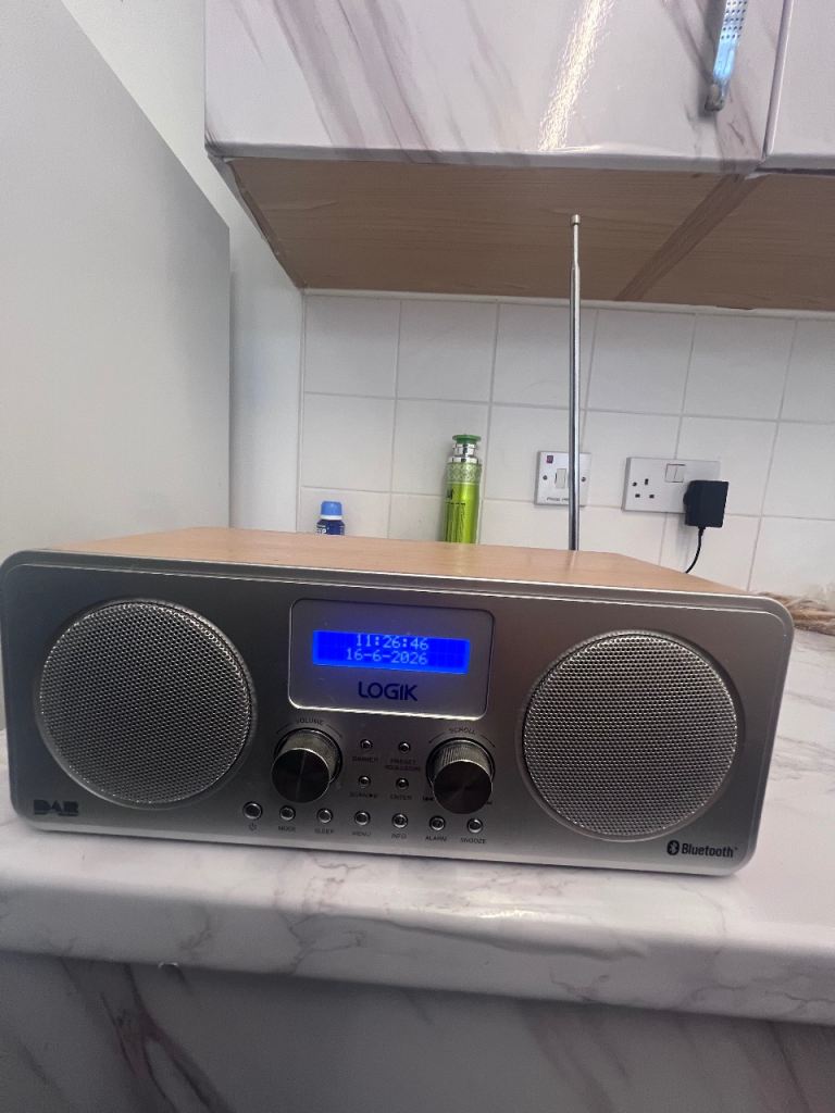 LOGIK Portable DAB/FM Radio with Bluetooth - Silver/Wood
