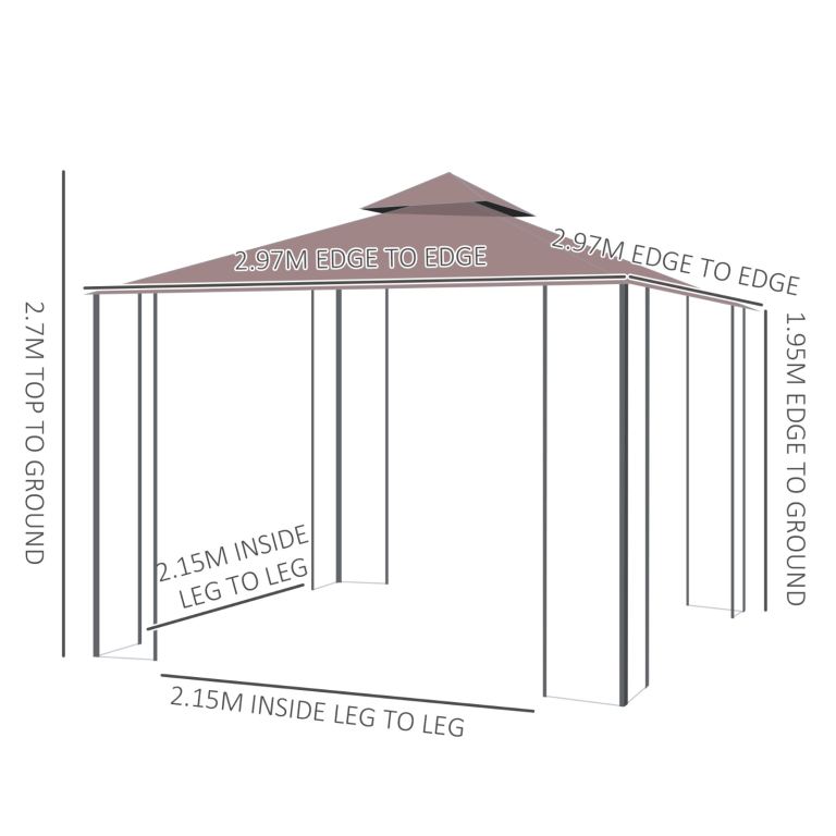 3 x 3(m) Patio Gazebo Canopy Garden Pavilion w/ Double Roof and Netting