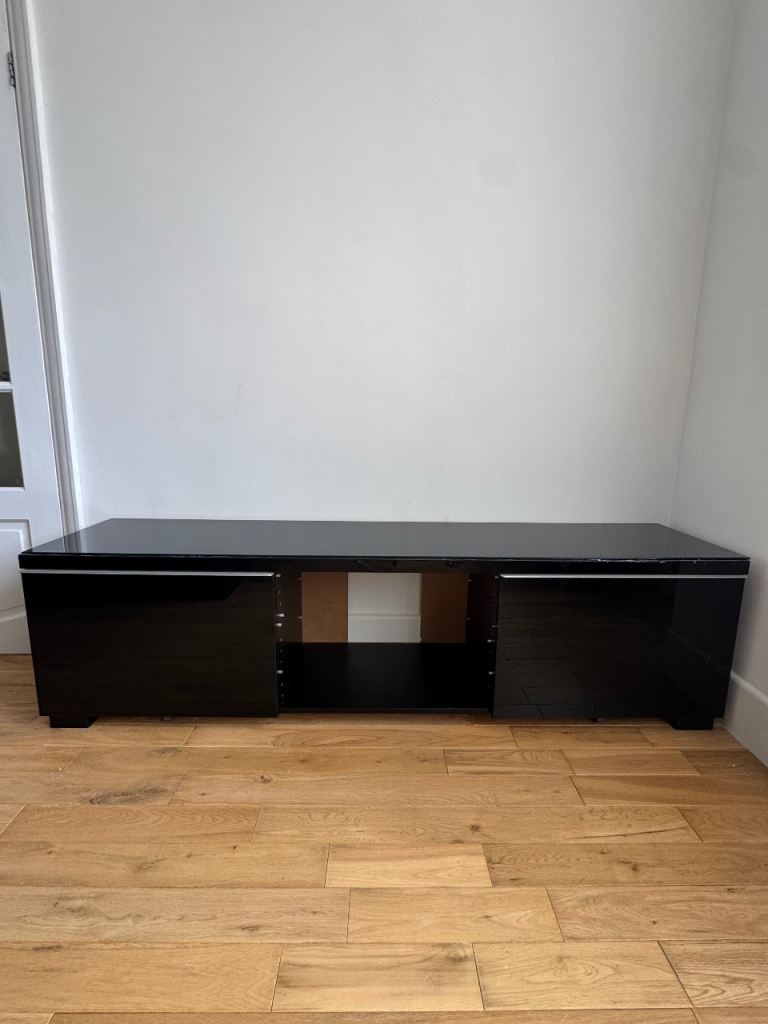 Black Gloss TV Unit with Storage – Good Condition