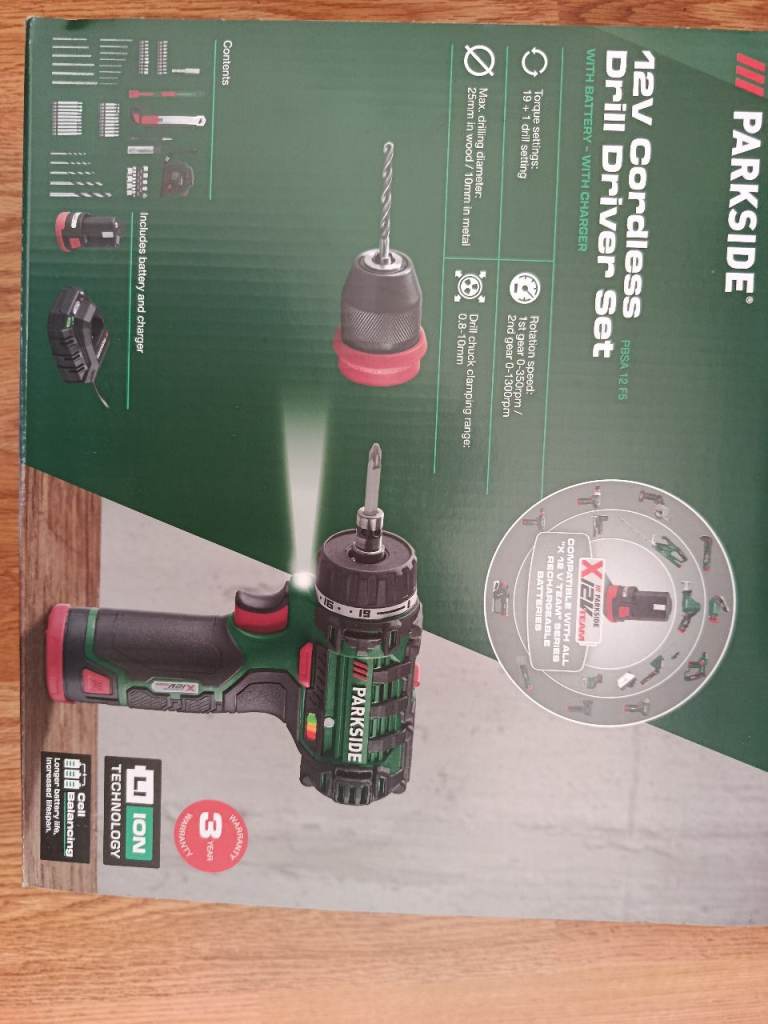 PARKSIDE 12V Cordless Drill Driver Set – New
