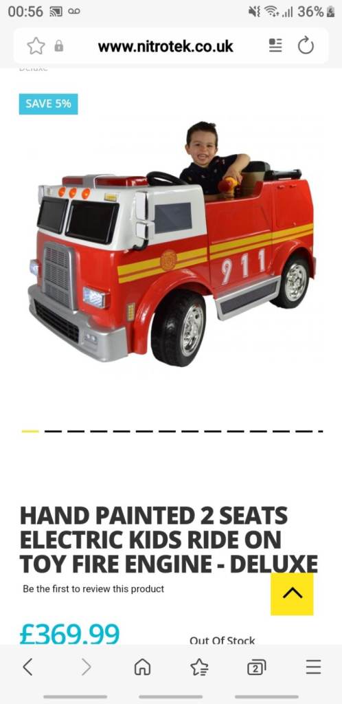 Kids 2 seater electric fire engine
