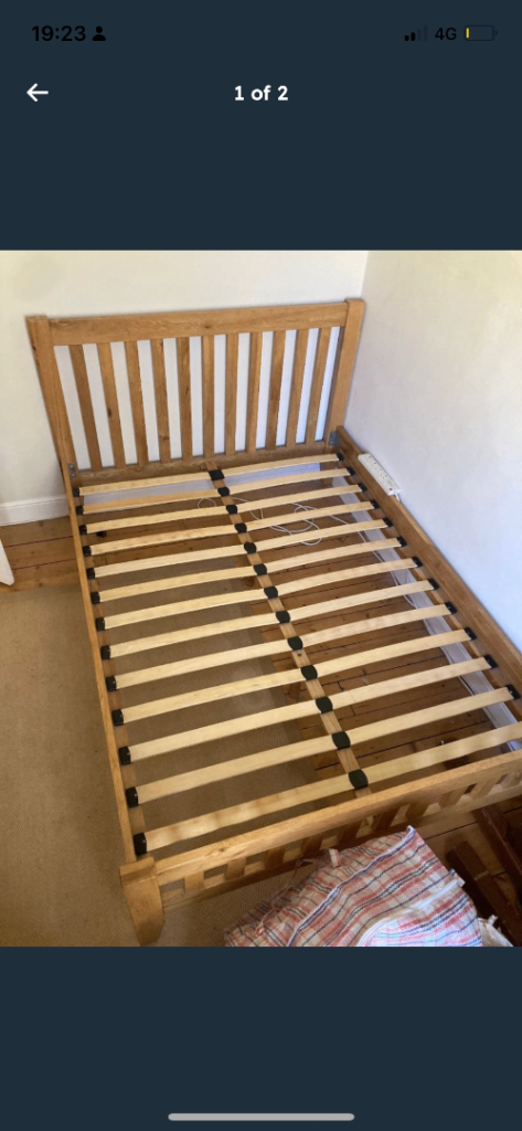 solid oak wood double bed in good condition free delivery and fitting 