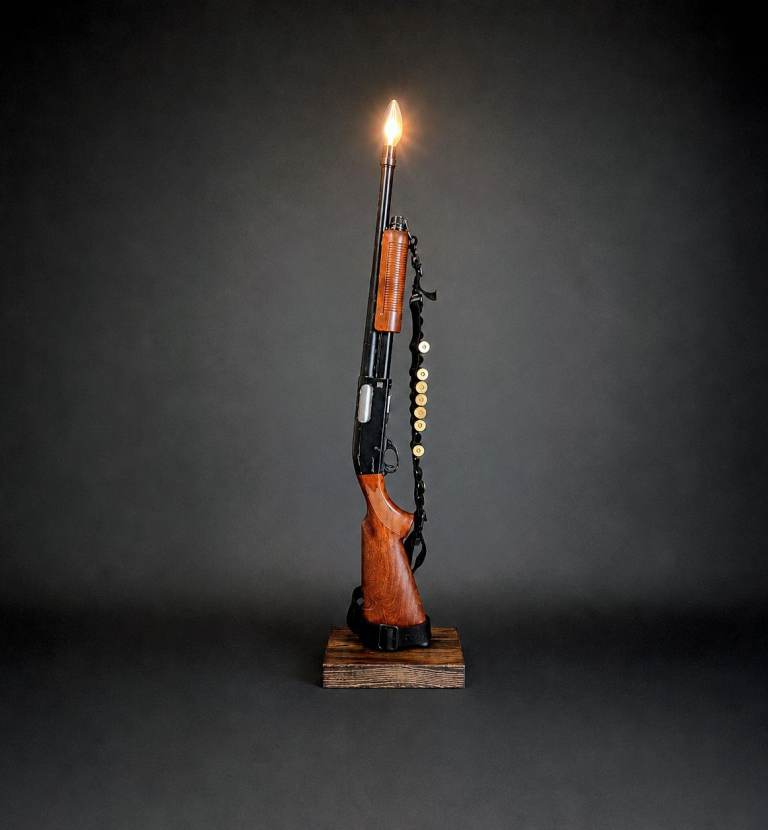 Upcycled Floor Table Gun Lamp. Perfect for Mancave, Bar/Pub Ambient Lighting. 