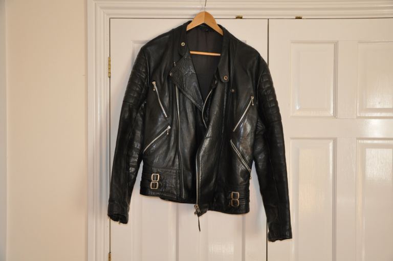 Motorcycle leather jacket & leather trousers.