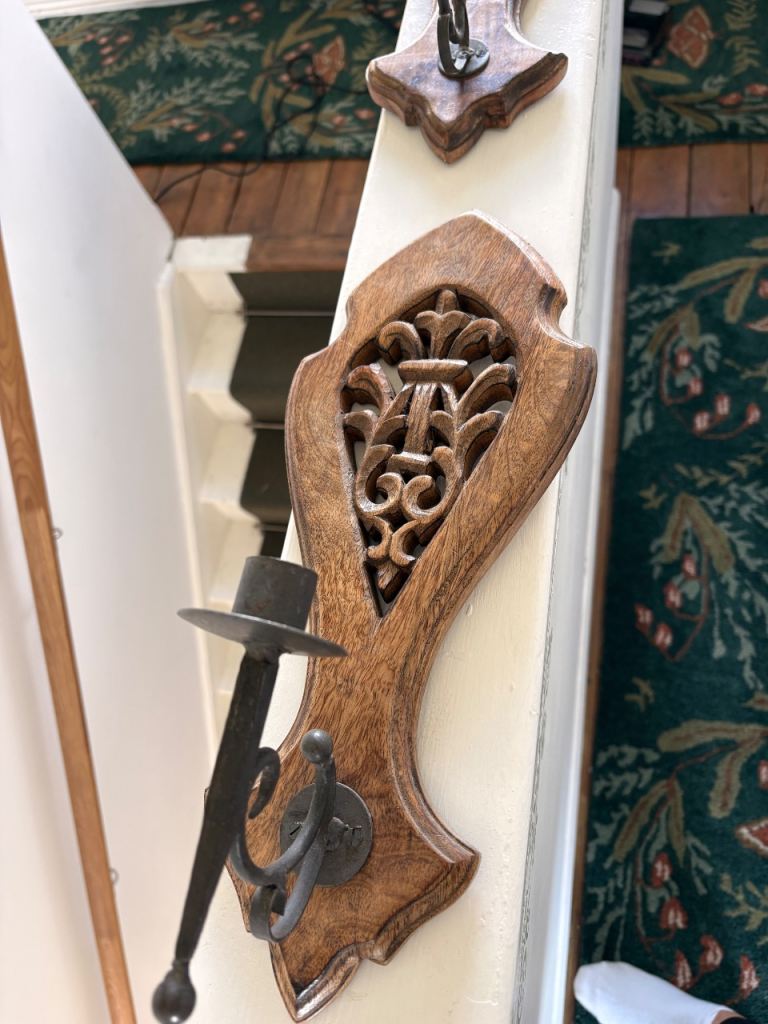 Pair of Wooden Wall Sconces - Decorative Brown Carved Wood