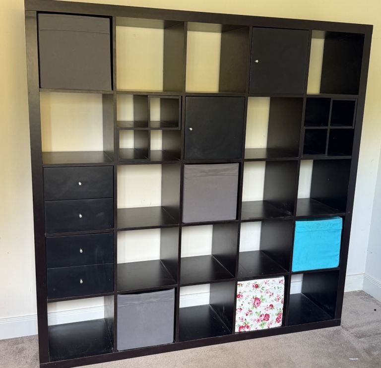 IKEA Kallax 5x5 Large Storage Shelving Unit 182x182 Black-Brown With Drawers