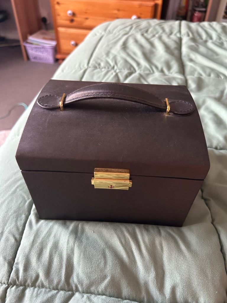 Brown Faux Leather Jewellery Box with Drawers & Mirror