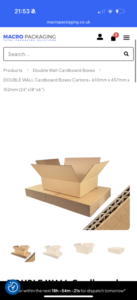 64 x double wall large cardboard boxes 610mm x 457mm x 152mm (24" x 18" x 6") / moving boxes
