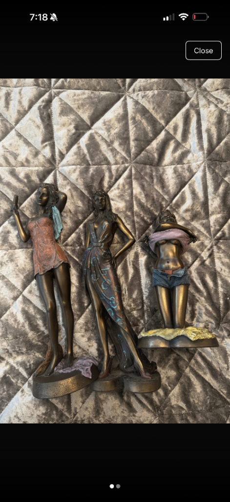 Set of 3 Decorative Bronze-Effect Figurines – Good Condition