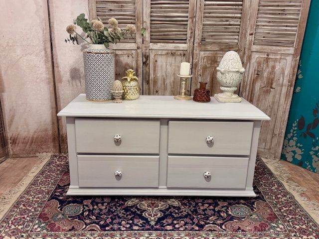 Lovely solid pine TV table cabinet with four drawers - local delivery