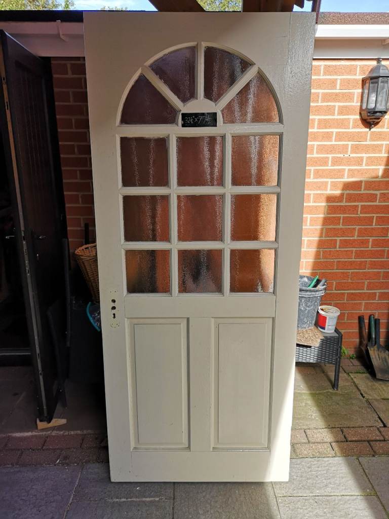 Good Condition External Wooden Door with Arched Glass Panels