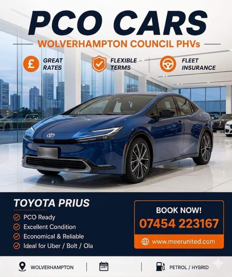 PCO CARS, UBER CAR HIRE, BOLT CARS, PRIUS FOR RENT, WOLVERHAMPTON CARS, HYBRID CARS FOR RENT.