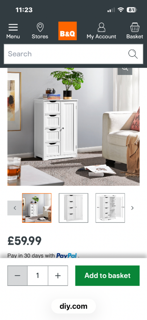 New White Bathroom Storage Cabinet with Drawers and Cupboard