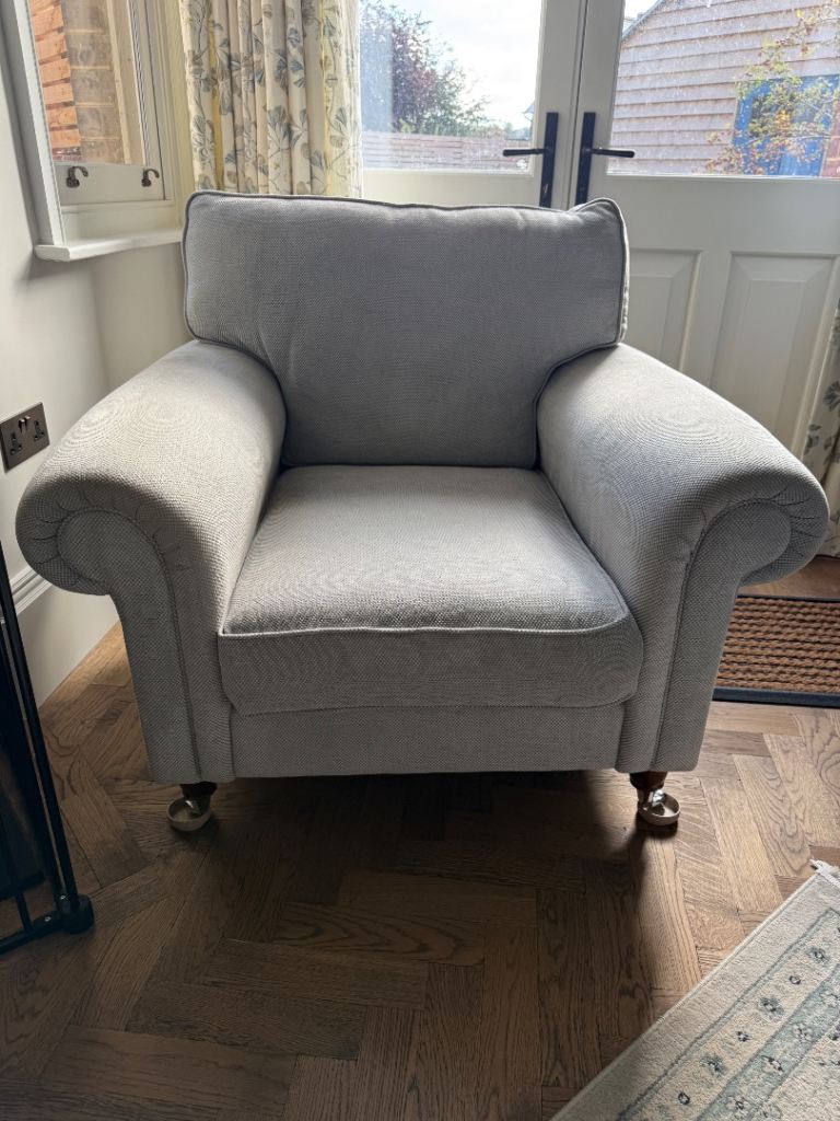 Comfy Grey Fabric Armchair with Castor Feet – As Good As New