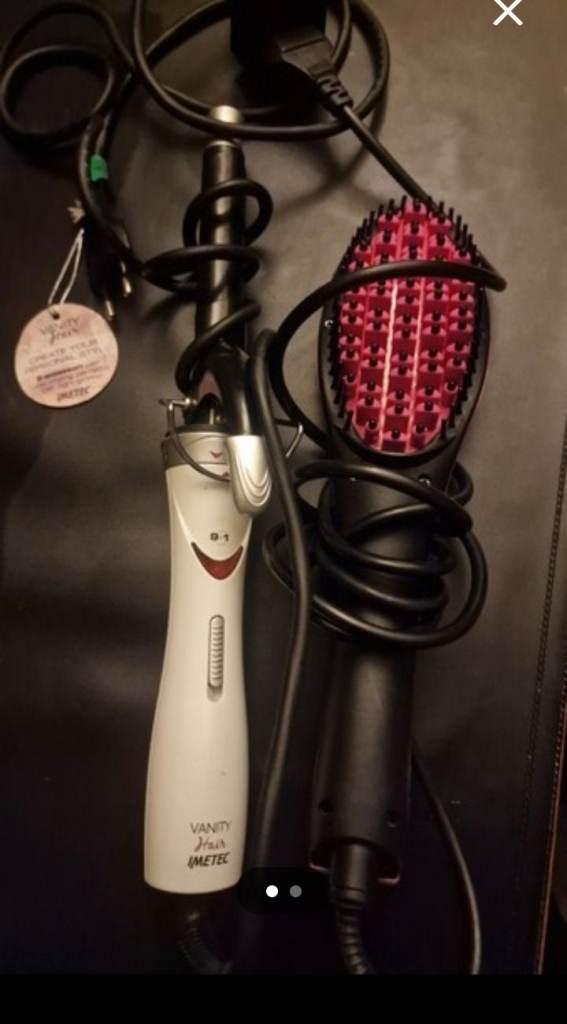 Imtec- spiral curling iron and a hot hair straightening brush. 