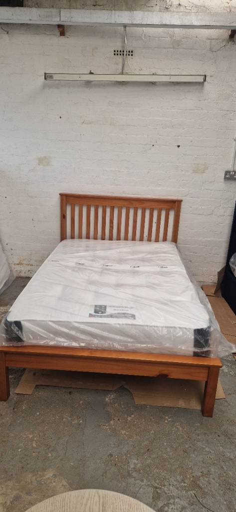 Argos home Aspley 4ft small double wooden frame bed Dark Oak stain & orthopaedic mattress 