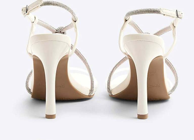 River Island Womens Heeled Sandals White Wide Fit Diamante  brand new in box UK size 7