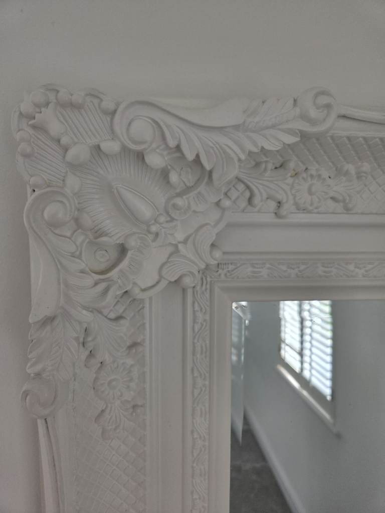 Large White Ornate Wall Mirror – Good Condition