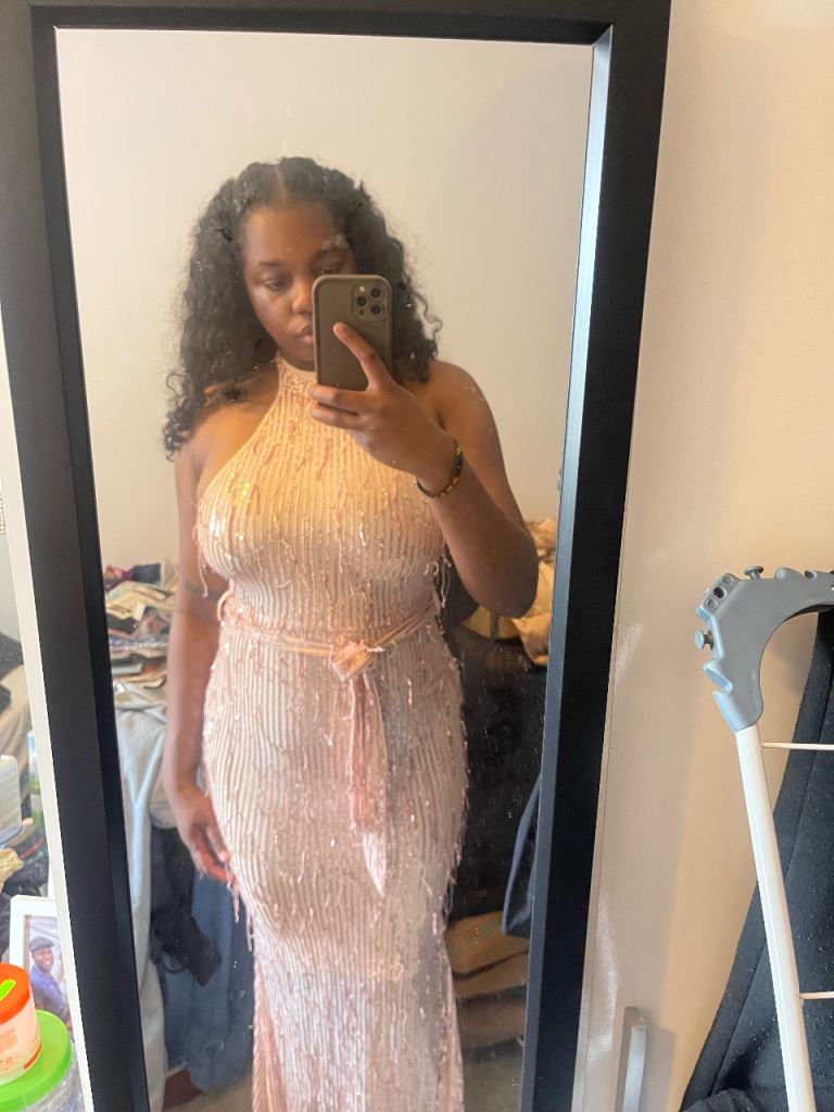 Rose Gold Pink Sequin Mermaid Evening Dress