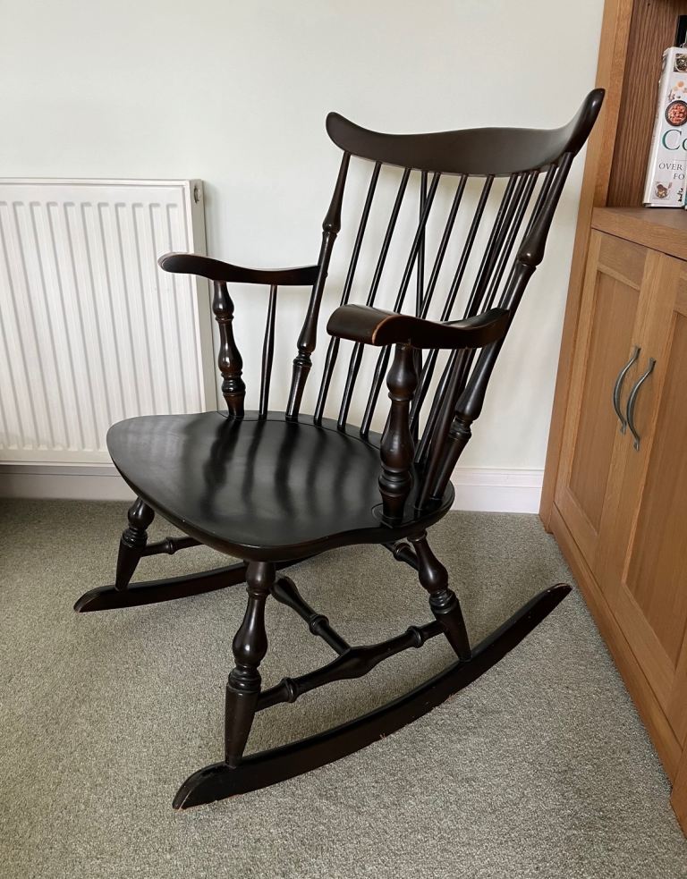 Retro Vintage Stoe of Yugoslavia 1960s Mid Century Solid Wood Windsor Fan Back Rocking Chair