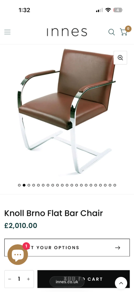 RRP £2400, bought new and has hardly been used, knoll Brno Flat Bar Side/office Chair brown leather 
