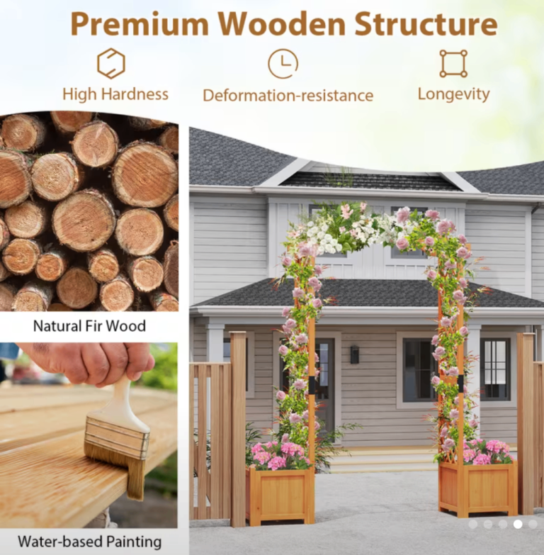 Wooden Garden Arbor W /2 plant boxes