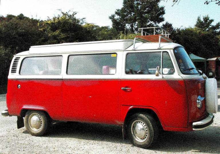 42. A framed magazine original featuring Early VW/Volkswagen Camper RED & WHITE