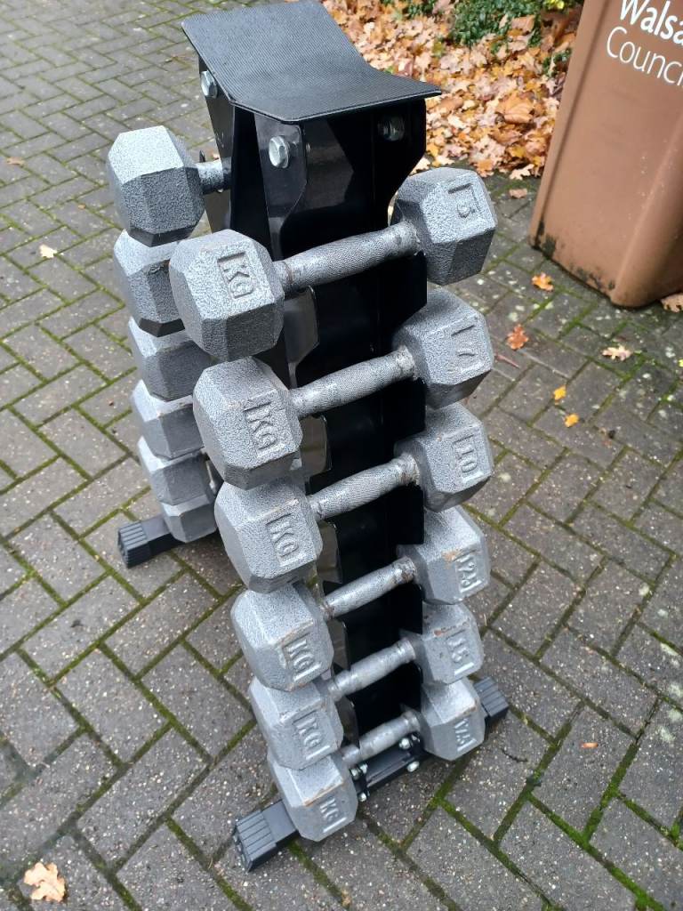 5, 7, 10,12.5,15,17.5KG CAST IRON HEX DUMBBELLS WITH STAND