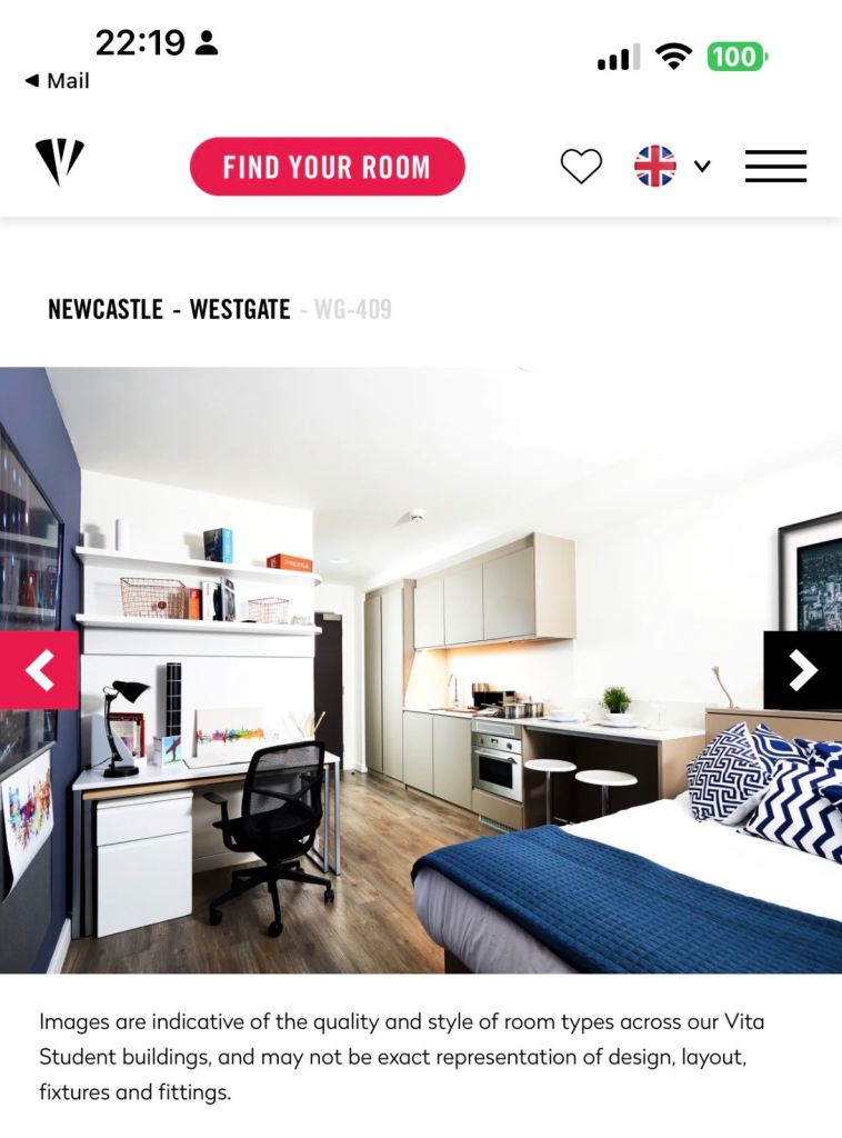 Ensuite Studio in vita student Westgate  Newcastle