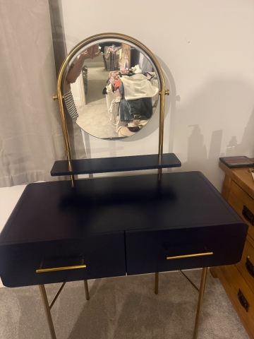 Navy Blue Dressing Table with Gold Handles and Mirror | in Colchester, Essex