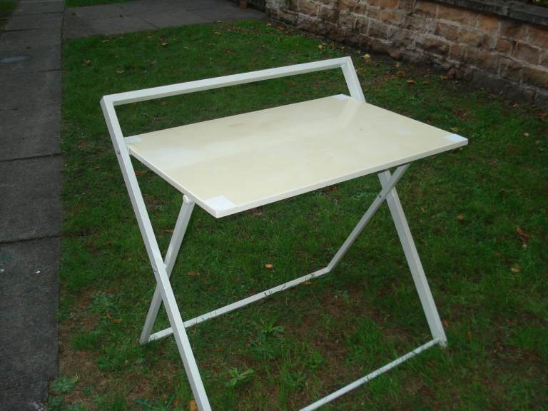 Folding Desk / Table – White Metal Frame, Good Condition