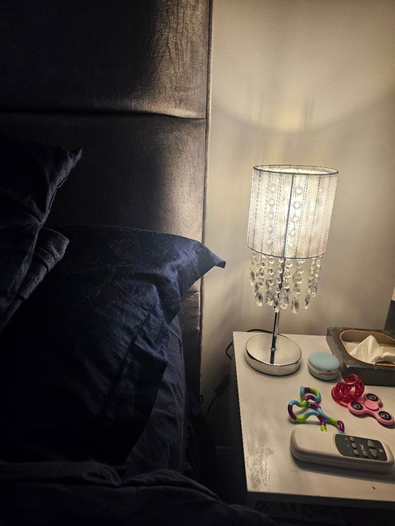 2 x GREY LAMPS with dangling crystals 