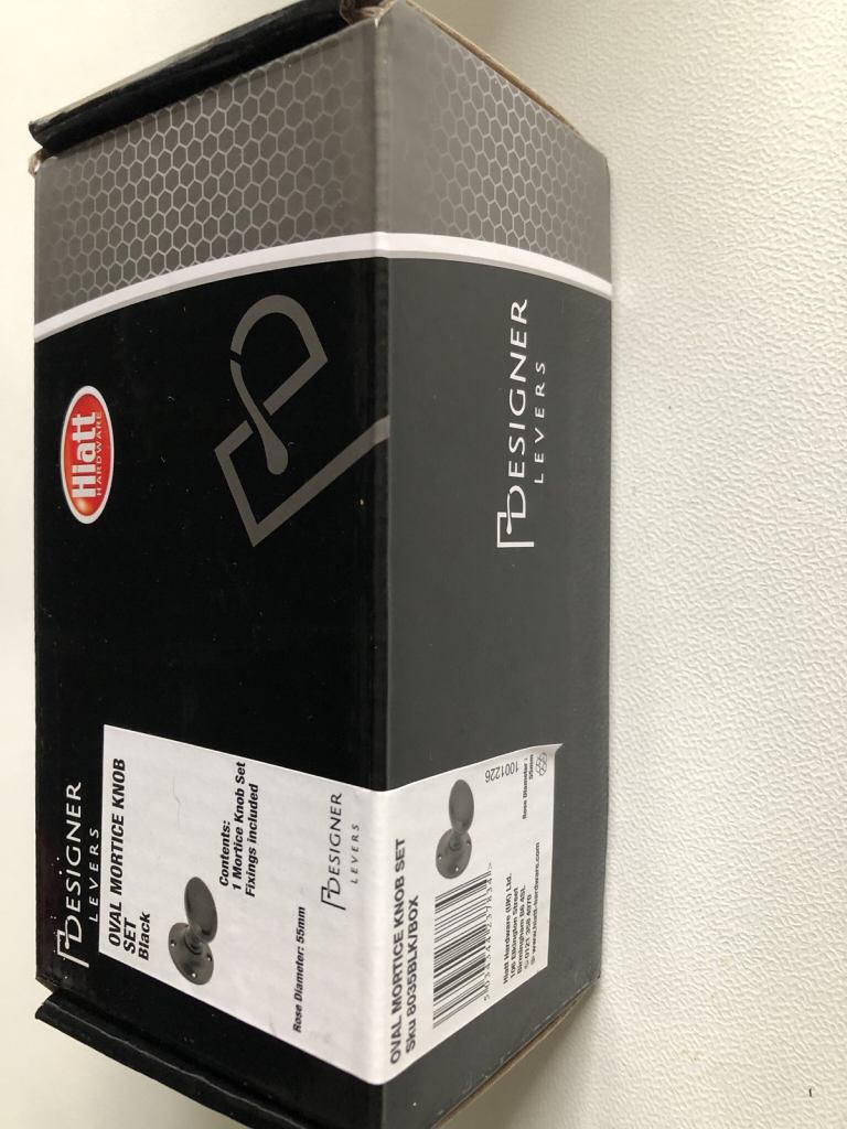 BNIB Hiatt Hardware Matt Black Oval Mortice Door Knob Pair